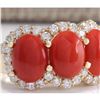 Image 2 : 5.10 CTW Natural Red Coral And Diamond Ring 14K Solid Yellow Gold