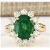 Image 1 : 4.33 CTW Natural Emerald And Diamond Ring In 18K Yellow Gold