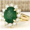 Image 2 : 4.33 CTW Natural Emerald And Diamond Ring In 18K Yellow Gold