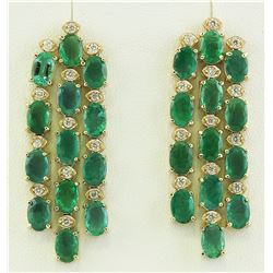 12.50 CTW Emerald 14K Yellow Gold Diamond Earrings
