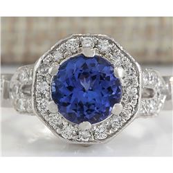 2.50 CTW Natural Blue Tanzanite And Diamond Ring In Platinum