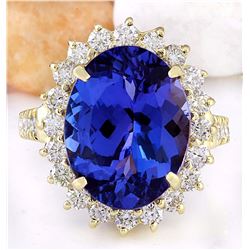 10.08 CTW Natural Tanzanite 18K Solid Yellow Gold Diamond Ring