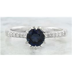1.18 CTW Sapphire 18K White Gold Diamond Ring