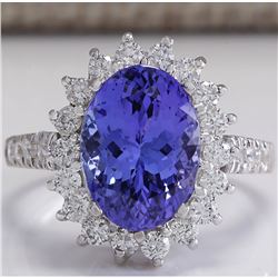 3.31 CTW Natural Blue Tanzanite And Diamond Ring In 14K White Gold