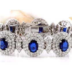 27.50 CTW Natural Sapphire 14K Solid White Gold Diamond Bracelet