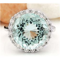 10.23 CTW Natural Aquamarine 18K Solid White Gold Diamond Ring