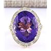 Image 1 : 19.00 CTW Natural Amethyst And Diamond Ring In 14k Solid Yellow Gold