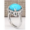 Image 3 : 6.70 CTW Natural Turquoise And Diamond Ring In 18K White Gold