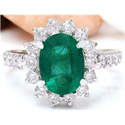 3.70 CTW Natural Emerald 18K Solid White Gold Diamond Ring