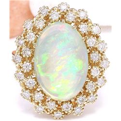 5.70 CTW Natural Opal 18K Solid Yellow Gold Diamond Ring