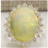 Image 1 : 10.46 CTW Natural Opal And Diamond Ring In 18K Solid Yellow Gold