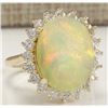 Image 2 : 10.46 CTW Natural Opal And Diamond Ring In 18K Solid Yellow Gold