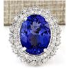Image 1 : 13.75 CTW Natural Blue Tanzanite And Diamond Ring 14k Solid White Gold