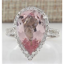 6.82 CTW Natural Morganite And Diamond Ring In 18K White Gold