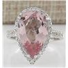 Image 1 : 6.82 CTW Natural Morganite And Diamond Ring In 18K White Gold