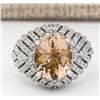 Image 1 : 5.38 CTW Natural Morganite And Diamond Ring In 14k White Gold