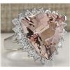 Image 2 : 13.72 CTW Natural Peach Morganite And Diamond Ring In 18K Solid White Gold