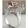 Image 3 : 13.72 CTW Natural Peach Morganite And Diamond Ring In 18K Solid White Gold
