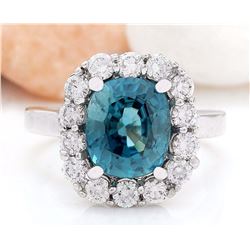 7.84 CTW Natural Zircon 18K Solid White Gold Diamond Ring