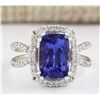 Image 1 : 5.02 CTW Natural Blue Tanzanite And Diamond Ring In 18K White Gold