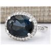 Image 2 : 12.08 CTW Natural London Blue Topaz And Diamond Ring In18K Solid White Gold
