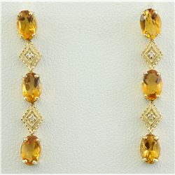 2.65 CTW Citrine 18K Yellow Gold Diamond Earrings
