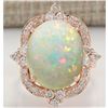 Image 1 : 11.60 CTW Natural Opal And Diamond Ring In 18K Rose Gold