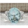 Image 1 : 4/03 CTW Natural Blue Aquamarine Diamond Ring 18K Solid White Gold