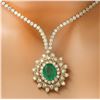 Image 1 : 11.33 CTW Natural Emerald 14K Solid Yellow Gold Diamond Necklace