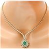 Image 2 : 11.33 CTW Natural Emerald 14K Solid Yellow Gold Diamond Necklace