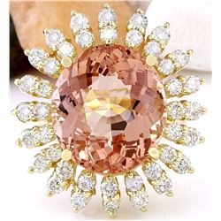 15.01 CTW Natural Morganite 14K Solid Yellow Gold Diamond Ring