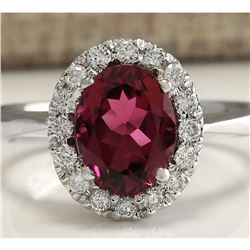 2.35 CTW Natural Pink Tourmaline And Diamond Ring 18K Solid White Gold