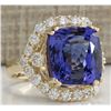 Image 2 : 14.68 CTW Natural Blue Tanzanite And Diamond Ring In 14K Yellow Gold