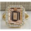 Image 1 : 6.92 CTW Natural Peach Morganite And Diamond Ring In 14K Solid Yellow Gold
