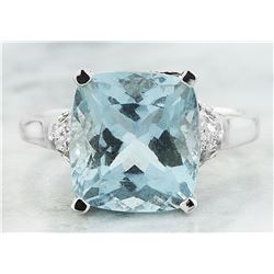 5.50 CTW Aquamarine 18K White Gold Diamond Ring