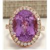 Image 1 : 17.68 CTW Natural Kunzite And Diamond Ring 18K Solid Rose Gold