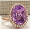 Image 2 : 17.68 CTW Natural Kunzite And Diamond Ring 18K Solid Rose Gold