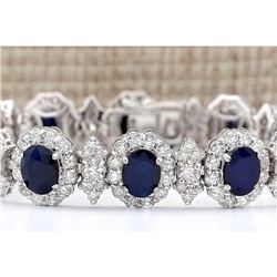 29.45 CTW Natural Sapphire And Diamond Bracelet In 18K Solid White Gold