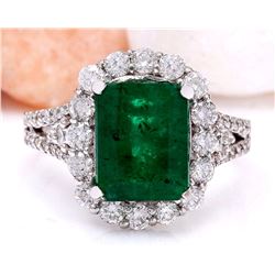 3.90 CTW Natural Emerald 18K Solid White Gold Diamond Ring