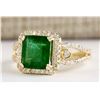 Image 2 : 2.90 CTW Natural Emerald And Diamond Ring In 18K Yellow Gold