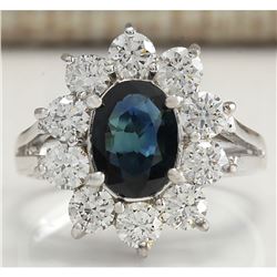 2.83 CTW Natural Blue Sapphire Diamond Ring 18K Solid White Gold