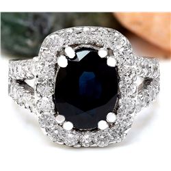 3.52 CTW Natural Sapphire 18K Solid White Gold Diamond Ring