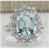 Image 1 : 4.48 CTW Natural Aquamarine And Diamond Ring In 18K Solid White Gold