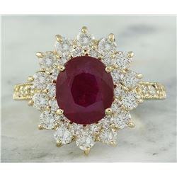 3.30 CTW Ruby 18K Yellow Gold Diamond Ring