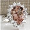 Image 2 : 6.16 CTW Natural Peach Morganite And Diamond Ring In 18K Solid White Gold