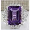 Image 1 : 7.50 CTW Natural Amethyst And Diamond Ring In 14K White Gold