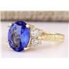 Image 2 : 4.10 CTW Natural Tanzanite And Diamond Ring In 18K Yellow Gold