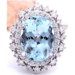 7.50 CTW Natural Aquamarine 18K Solid White Gold Diamond Ring