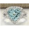 Image 1 : 3.52 CTW Natural Aquamarine And Diamond Ring In 14k Solid White Gold