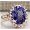 Image 2 : 8.65 CTW Natural Blue Tanzanite And Diamond Ring 14K Solid Rose Gold